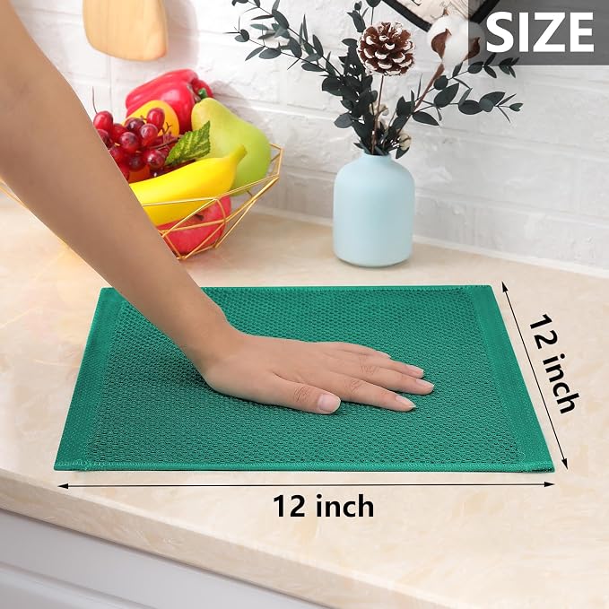 Homaxy 100% Cotton Waffle Weave Kitchen Dish Cloths 12-Pack, Dark Green | 12 x 12 Inches, Ultra Soft Absorbent Dish Towels, Quick Drying Dish Rags with Hanging Loop