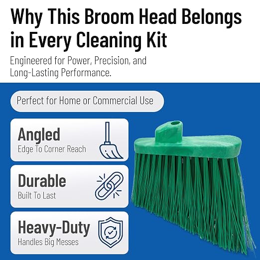 SPARTA Sweeper Broom – 12 Inch Angled Outdoor Broom Head with Durable Polypropylene Bristles, Standard Thread Compatible for Home Garage or Kitchen Cleaning, Green, Pack of 12