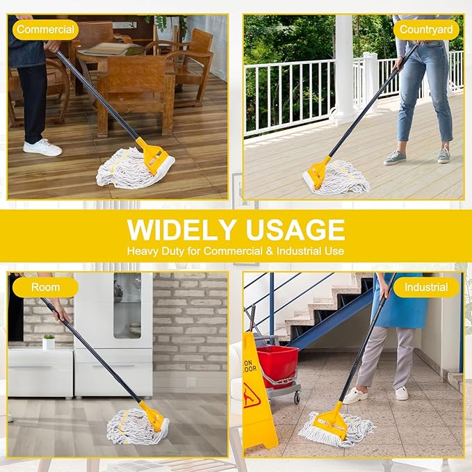 KeFanta 2 Pack Commercial Mop Heavy Duty Industrial Mops,60" Long Handle | Looped-End String Cotton Wet Mop Head Replacement, for House,Kitchen,Laminate,Tile,Vinyl,Hardwood Floor Cleaning