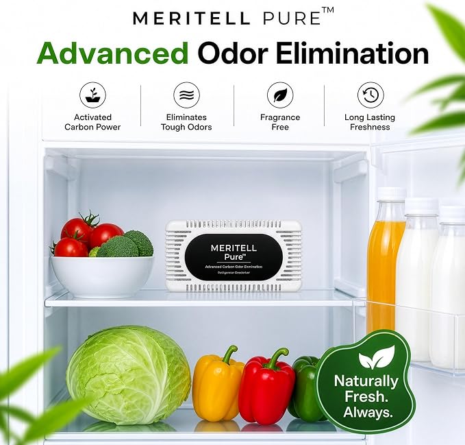 Fridge Deodorizer – Activated Charcoal Refrigerator Odor Eliminator – Long-Lasting Fridge Odor Absorber for Freezer, Cooler & Lunch Box – Baking Soda Alternative (2 PACK)