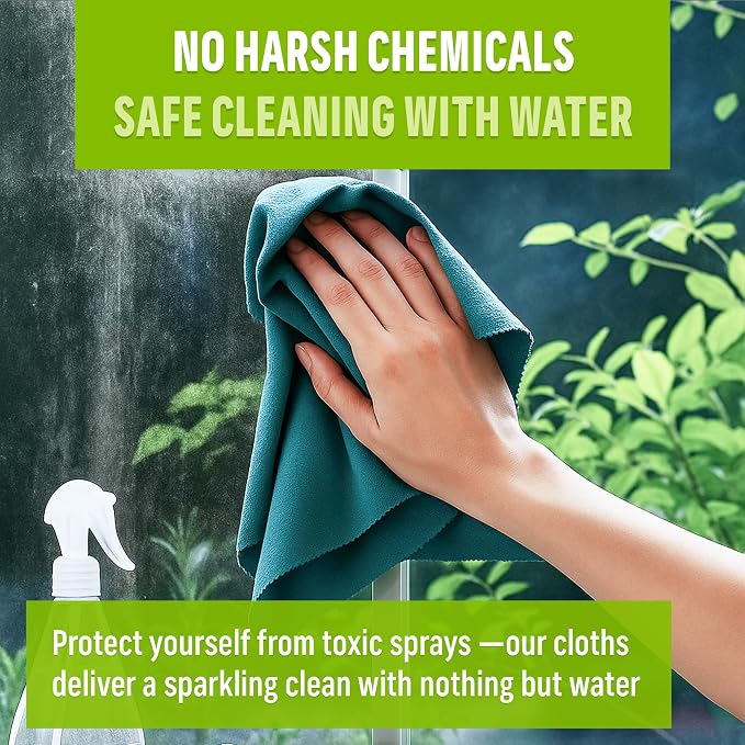 E-Cloth Window and Glass Cleaner Kit, Just Add Water - 2 Kits | Chemical-Free Cleaning - Reusable & Machine Washable Towel, Versatile Use for Mirrors, Cars, & Lenses, Winter Green