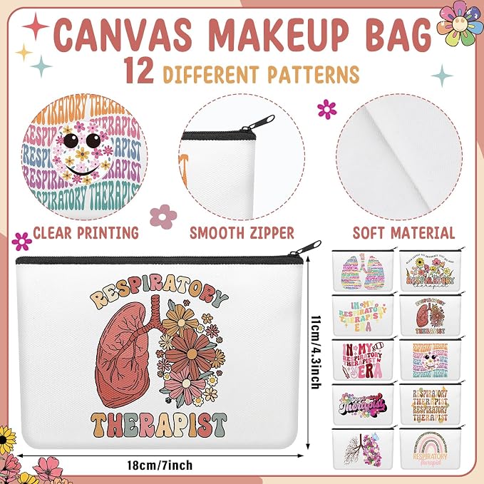 Kacctyen 10 Pcs Respiratory Care Week Appreciation Gifts for Women Respiratory Therapist Makeup Cosmetic Canvas Pouch Bags Portable Makeup Pouch Bag Travel Organizer for Party Favors
