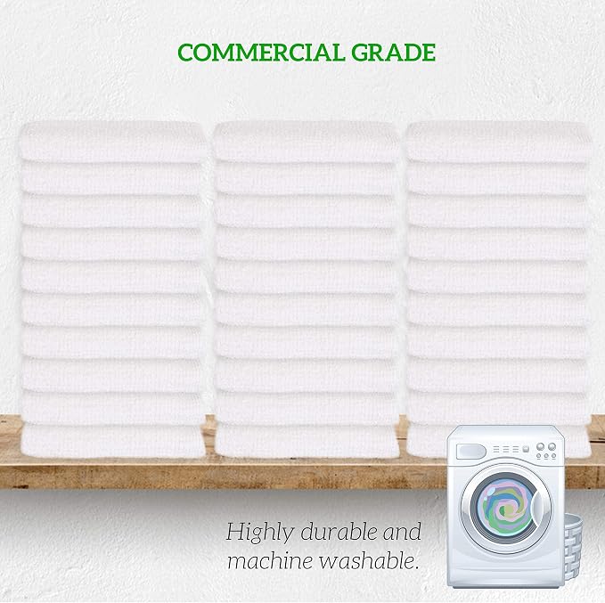 GREEN LIFESTYLE Terry Towels 14" x 17" 60 Pack - Cotton Bar Towels, Cleaning Rags, White Terry Cloth Towels, Absorbent Kitchen Towels for Restaurant, Food Service and Home Use (Blue & Orange Stripe)