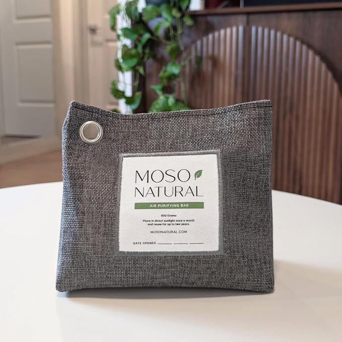 Moso Natural Air Purifying Bag 600g (5 Pack) Premium Charcoal Odor Absorber & Room Deodorizer for Large Spaces — Lasts 2 Years, Bedroom, Basement, Pet Odor Eliminator for Home, Bamboo Charcoal Bag