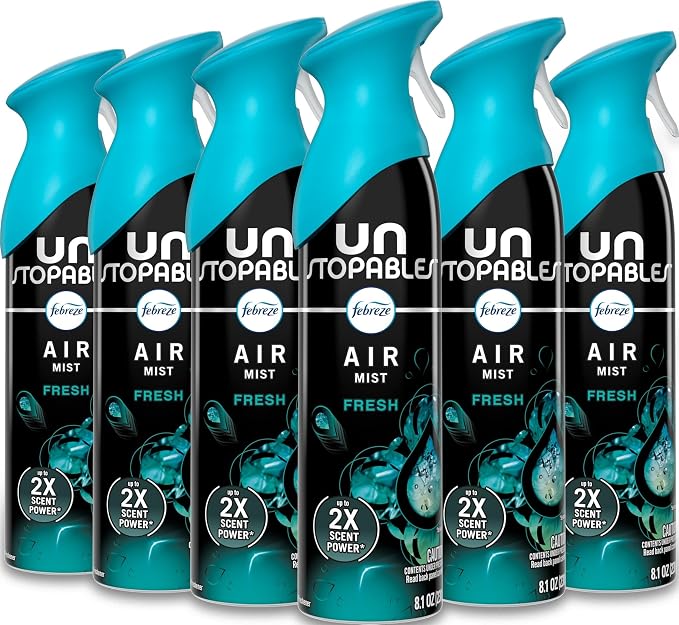 Febreze Air Mist, Air Freshener Spray, Odor Fighting Room Spray, Deodorizer for Home Bathroom Kitchen Office Apartment Dorm Room Classroom, Unstopables Fresh Scent, 8.1oz