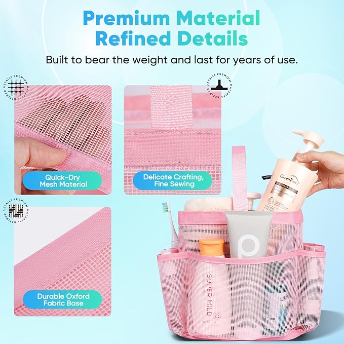 EUDELE 2 Pack Mesh Shower Caddy Portable for College Dorm Room Essentials, Shower Caddy Dorm with 9-Pocket Large Capacity,Shower Bag for Beach,Swimming,Gym All Black+All Purple