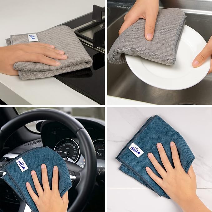 MR.SIGA Microfiber Cleaning Cloths, All Purpose Cleaning Towels, Pack of 6 | Ultra absorbent and soft microfiber towels for kitchen, car and household surfaces, Teal & Gray, 35 x 40 cm(13.8 x 15.7 inch)