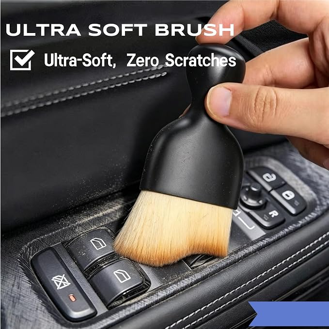 Riomh 9 Pcs Car Detailing Brushes Kit, Car Interior Cleaning Supplies with Cleaning Gel | car detailing brushes, cleaning gel & microfiber cleaning cloth, Safe for leather, vents, dash. Ideal for truck, auto, RV
