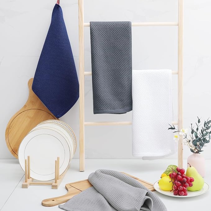 Homaxy 100% Cotton Waffle Weave Kitchen Dish Towels 24-Pack, Light Gray | 13 x 28 Inches, Ultra Soft Absorbent Dish Towels, Quick Drying Cleaning Towels