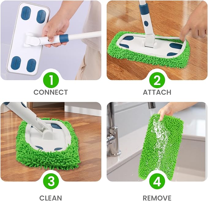 Sweeper Mop System with 3 Reusable Microfiber Mop Pads | Dry and Wet Multi Surface Floor Cleaner, Includes 1 Mop + 3 Washable Refills for Hardwood, Tile, and Laminate Floor Cleaning
