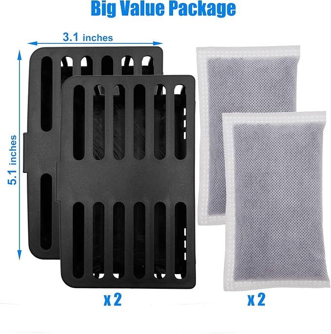 Trash Can Deodorizer Kit Stick-On Activated Carbon Odor Eliminator | for Large Trash Cans, Indoor Kitchen Compost bins, Big Step or Touchless Sensor Garbage Cans, Odor Absorber (2 Black Kits)