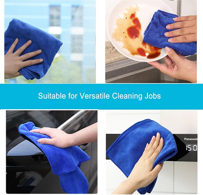 Premium Microfiber Cleaning Cloths, Ultra Absorbent Lint-Free Towels for Kitchen, Glass, Car Care, Stainless Steel & Household Cleaning, 400 GSM, 12" x 12"