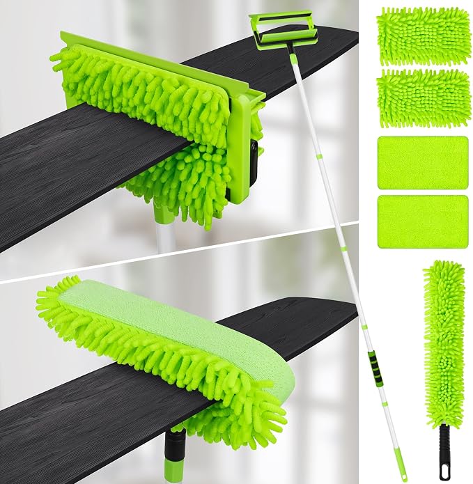 Ceiling Fan Cleaner Duster with 75'' Extension Pole, Flexible High Ceiling Fan Blades Cleaning Tool, Reusable Skinny Duster for Tight Spaces