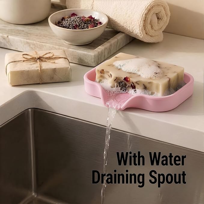 Zulay Kitchen Small Silicone Sponge Holder (4.9x3.3”) – Space-Saving Sink Organizer Tray for Sponge, Soap, Brush & More – Compact Non-Slip Dish for Kitchen & Bathroom (Pink)