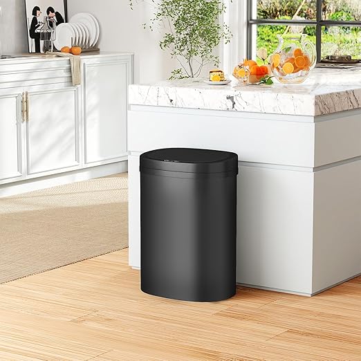 PayLessHere | 13 Gallon Plastic Trash Can | Black | Pack of 1 | Automatic Touchless Lid with Motion Sensor | Kitchen Garbage Can with Waterproof Design | for Home, Office, Bathroom