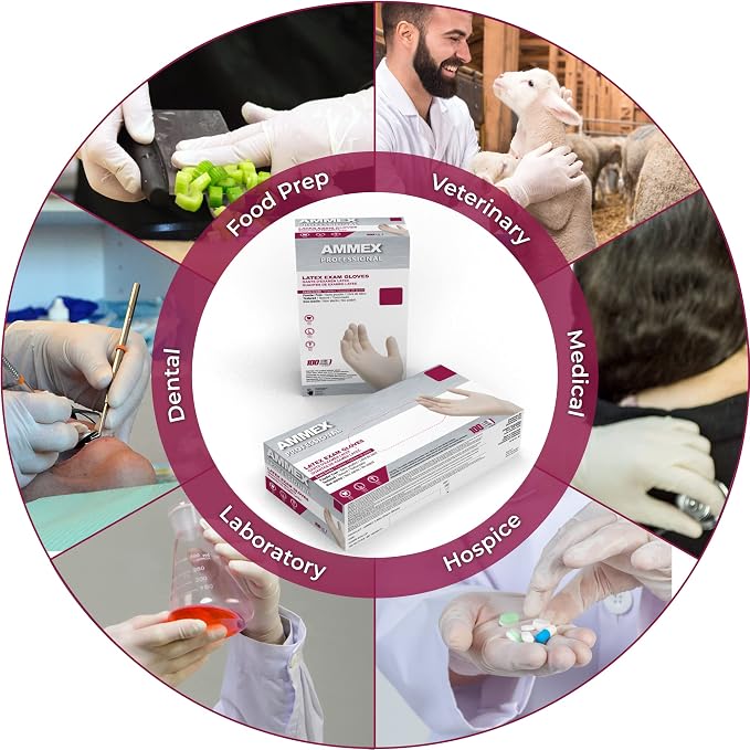 AMMEX White Latex Disposable Exam-Grade Gloves, 4 Mil, Powder-Free, Food-Safe, Lightly-Textured, Non-Sterile