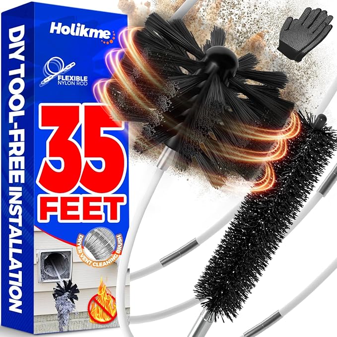 Holikme Dryer Vent Cleaner Kit - 35Ft Flexible Lint Brush for Deep Cleaning | Dryer Vent Cleaner Brush with Drill Attachment, Removes Years of Lint Buildup, Improves Airflow, Faster Drying & Fire Safety