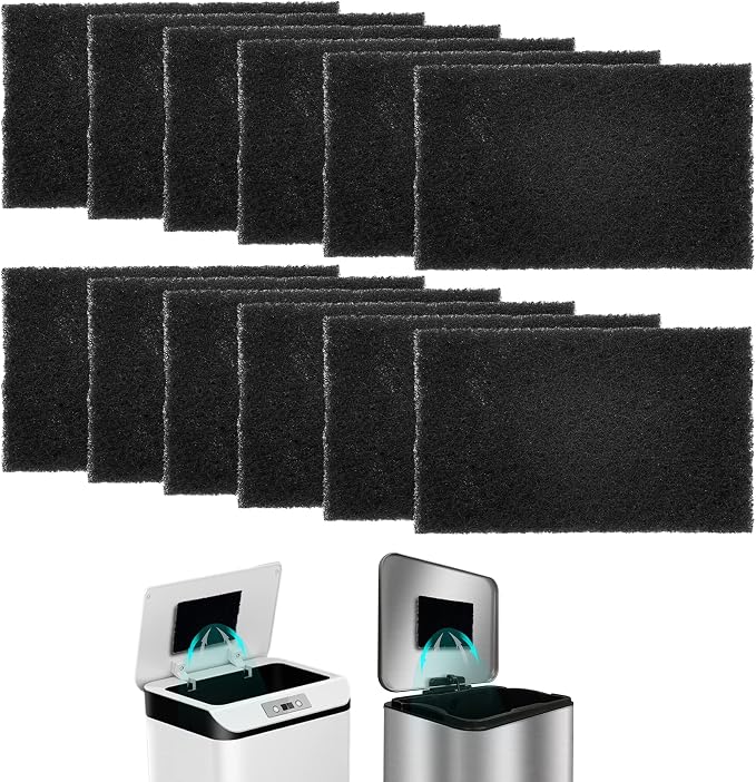 12 Pack Universal Stick-on Trash Can Odor Absorbing Filters Refills | Activated Charcoal Purifying Deodorizer for Trash Cans, Compost Bucket, Countertop and Recycle Bin (Rectangle), Odor Absorber