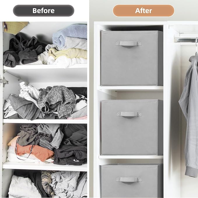 STORAGE MANIAC Storage Cubes, 13 Inch Collapsible Storage Bins with Handles, 10 Pack Fabric Foldable Bins for Organization, Durable Storage Bins for Closet, Shelves, Offices, 10-Pack Grey