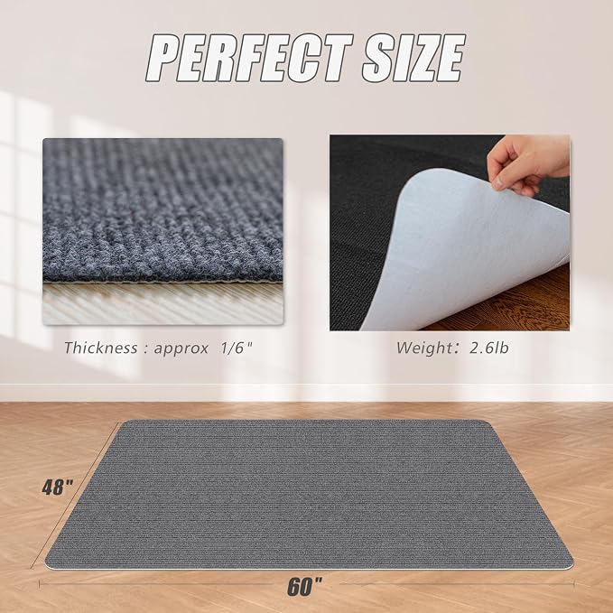 Sycoodeal Office Chair Mat for Hardwood Floor,Office Computer Gaming Chair Mat for Tile Floor,Large Floor Protector Rug,Anti-Slip,Easy to Clean,Grey(48"x60")