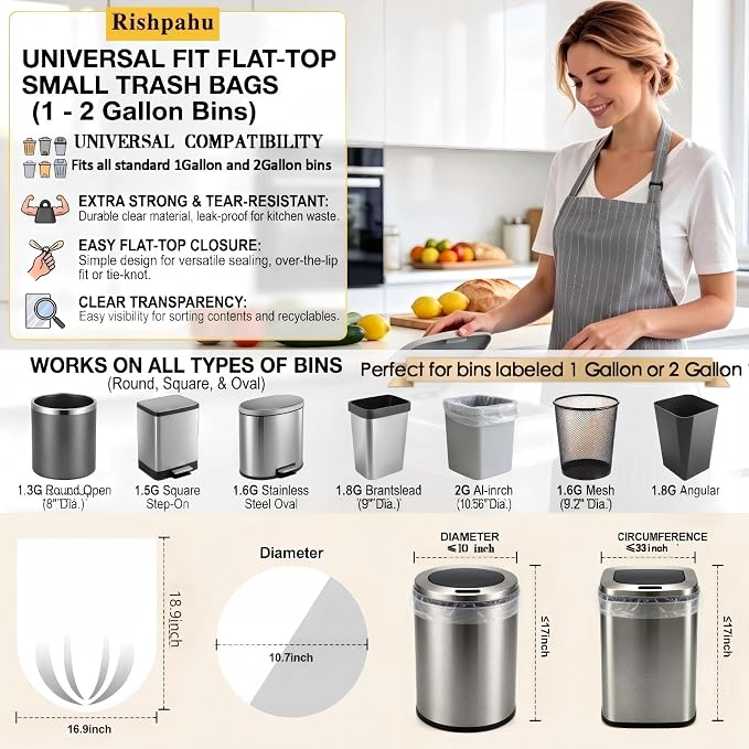 2 Gallon Small Trash Bags,110 Ct Unscented for Bathroom & Office | Flexible & Durable , Unscented & Easy Tearing 2 Gallon Trash Bag for Kitchen,Bedroom,Transparent,Fit 6,7,8 Liters