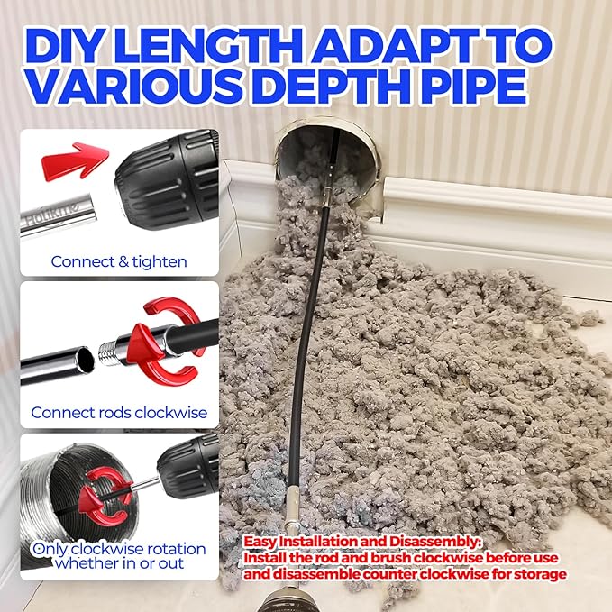 Holikme Dryer Vent Cleaner Kit - 15Ft Flexible Lint Brush for Deep Cleaning | Dryer Vent Cleaner Brush with Drill Attachment, Removes Years of Lint Buildup, Faster Drying & Fire Safety, Black