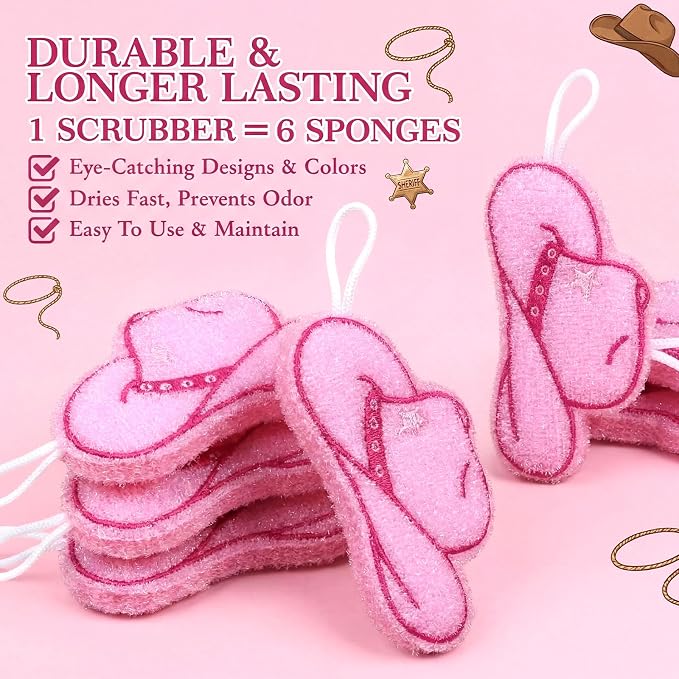 12 Pcs Cowgirl Hat Sponge Dish Scrubber Dual Sided Non Scratch Dish Washing Scrubbers Reusable Household Cleaning Kitchen Tools for Dishwashing Washing Dishes Cookware Tubs Sinks