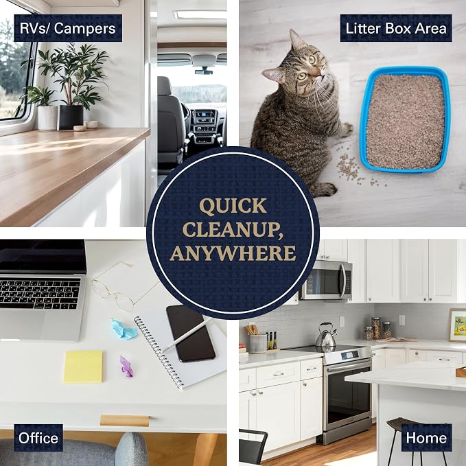 Farberware Dust Pan and Brush Set, 2-Piece, Handheld | Rubber lip traps debris, soft grip handle, flexible bristles, compact, lightweight, for kitchen crumbs and cat litter
