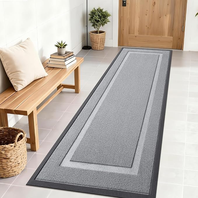OLANLY Front Door Mat Outside 71x23, All-Season Heavy-Duty Rubber Doormat | Ash Gray, Absorbent, Stain and Fade Resistant, Waterproof Non-Slip Backing, Low-Profile Indoor Outdoor Floor Mat for Entryway