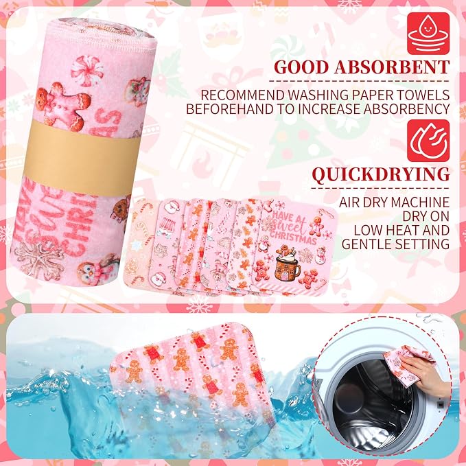 Reusable Kitchen Cloths Cotton Towel, 36 Pack, Pink Gingerbread | Washable 9.84x11.81in, Paperless Towel Rolls Bulk, Cleaning Cloth Napkins for Dishes