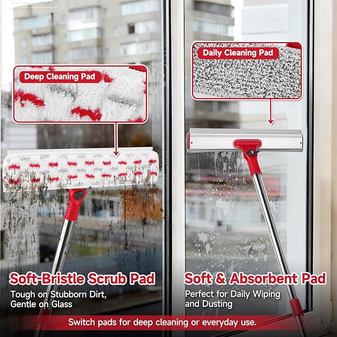 2‑in‑1 Professional Window Squeegee Kit, 86.6" 6‑Section Extension Pole Window Cleaner Tool with 4 Microfiber Cloths, for Indoor & Outdoor High Glass Window Washing