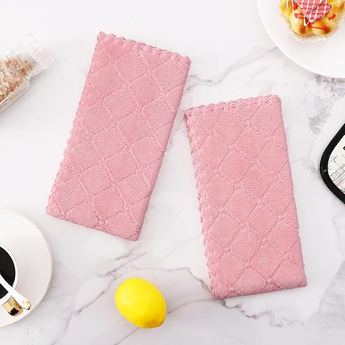 Homaxy 12 Pack Super Soft Absorbent Dish Towels, 10" x 20", Pink | Coral Velvet, Nonstick Oil Fast Drying Microfiber Cleaning Cloth, No Lint Dishcloths for washing and drying