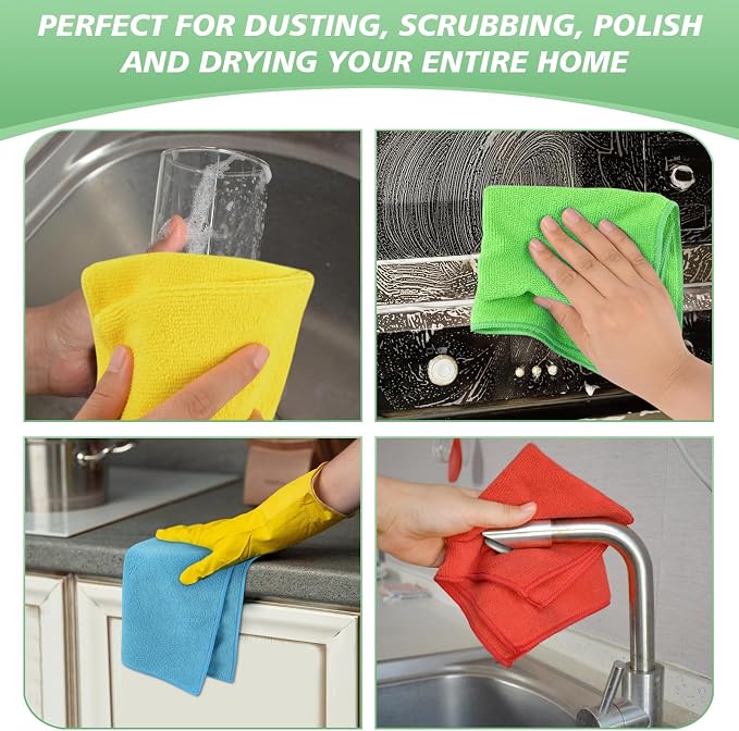 Dish Cloth for Washing Dishes Kitchen Washcloth Cleaning Cloth | 12x12inch 10pack Kitchen Towels Rags, Microfiber Cleaning Cloths, Wash Cloths, Meshless, Wholesale, Assorted