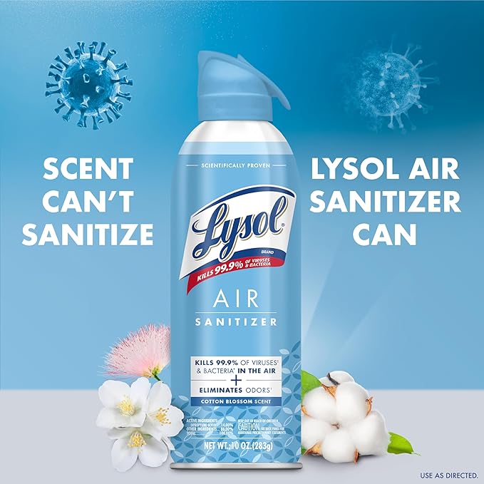 Lysol Air Sanitizer with Bacterial Odor Eliminator for Home & Office, Air Freshener Alternative, Cotton Blossom Scent, 10 oz (Pack of 6)