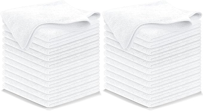 USANOOKS Microfiber Cleaning Cloth - White - 24Pcs (12.5x12.5 inch) High Performance - 1200 Washes, Ultra Absorbent Car Towel Traps Grime & Liquid for Streak-Free Mirror Shine - Car Washing Cloth