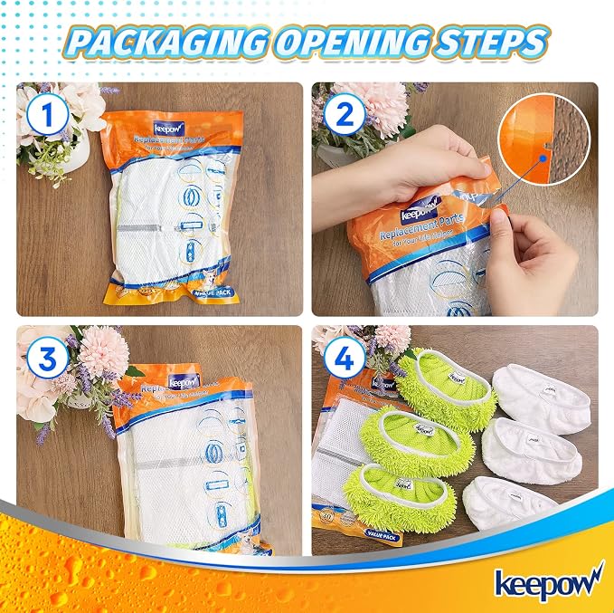 KEEPOW Reusable Microfiber Mop Pads Compatible with Swiffer Sweeper, 6 Pack | Dry Sweeping/Wet Mopping Cloths, Washable Microfiber Mop Pads Refills for Hard-Surface/Hardwood Floor Cleaning