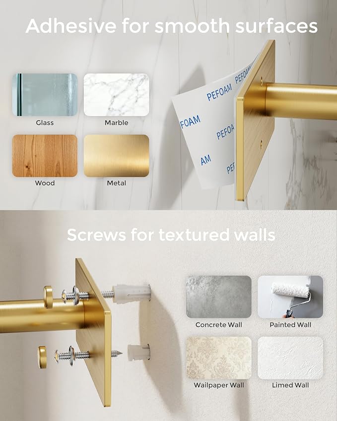 Gold Paper Towel Holder Under Cabinet with Damping Self Adhesive | 304 Stainless Steel Post Pivoting Design Wall Mounted & No Drilling, Single Hand Operable for Kitchen Bathroom, Square Base