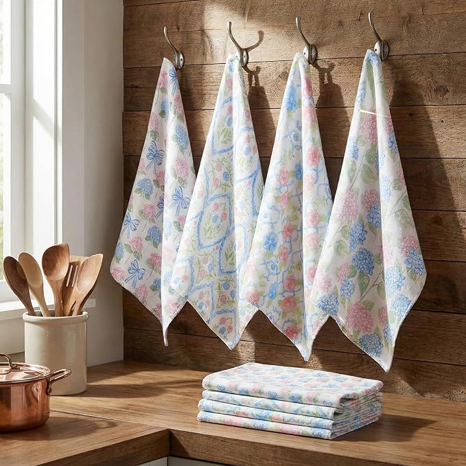 Reusable Kitchen Cloths Cotton Towel, 36 Pack, Pastel Hydrangea | Washable 9.84x11.81in, Paperless Towel Rolls Bulk, Cleaning Cloth Napkins for Dishes