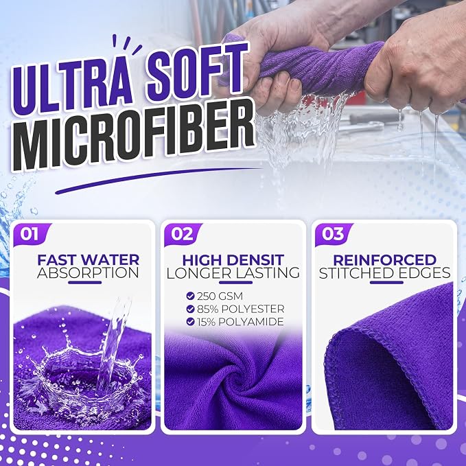 Nuenen Microfiber Cleaning Cloths for Cars Ultra Absorbent Car Towels Drying Reusable Cleaning Supplies House Kitchen Window Microfiber Towel (12 x 12 Inch, Purple, 60 Pcs)