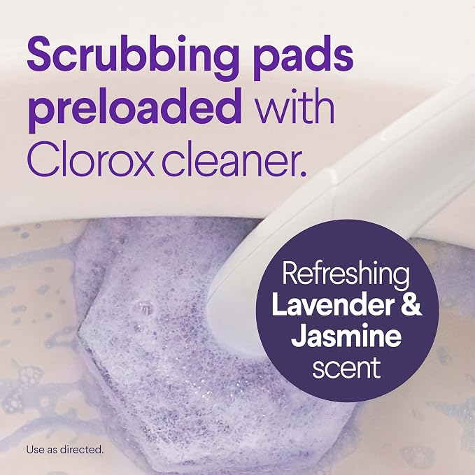 Clorox Scentiva ToiletWand Refills, Lavender and Jasmine, 10 Count | Disposable Toilet Brush Scrubbing Pads, Eliminates Hard Water and Lime Stains 2X Better than a Manual Brush