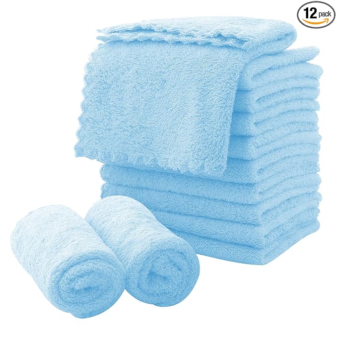 MOONQUEEN Microfiber Facial Cloths Fast Drying Washcloth 12 Pack - Premium Soft Makeup Remover Cloths - Aquamarine