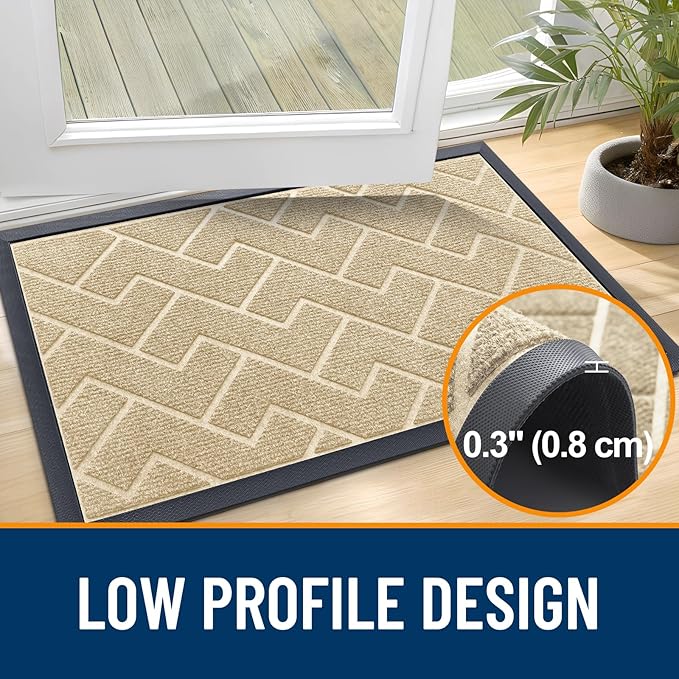 OLANLY Front Door Mat Outside 35x23, All-Season Absorbent Rubber Doormat | Beige, Heavy-Duty, Stain and Fade Resistant, Waterproof Non-Slip Backing, Low-Profile Indoor Outdoor Floor Mat for Entryway