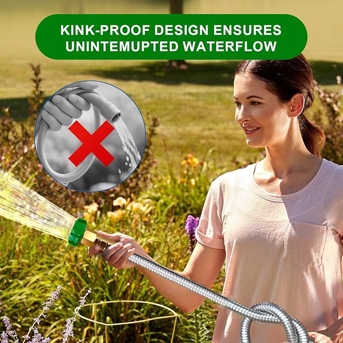 Metal Short Garden Hose 6 ft, 8 ft, 12 ft Flexible Stainless Steel Garden Hose 15 ft, 30 ft, 50 ft Heavy Duty Water Hose Flexible Water Hose (12FT)