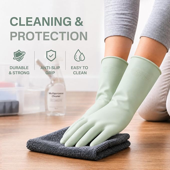 Cleaning Rubber Gloves, Waterproof Non-Slip Long Cuff Dishwashing Household Kitchen Gloves