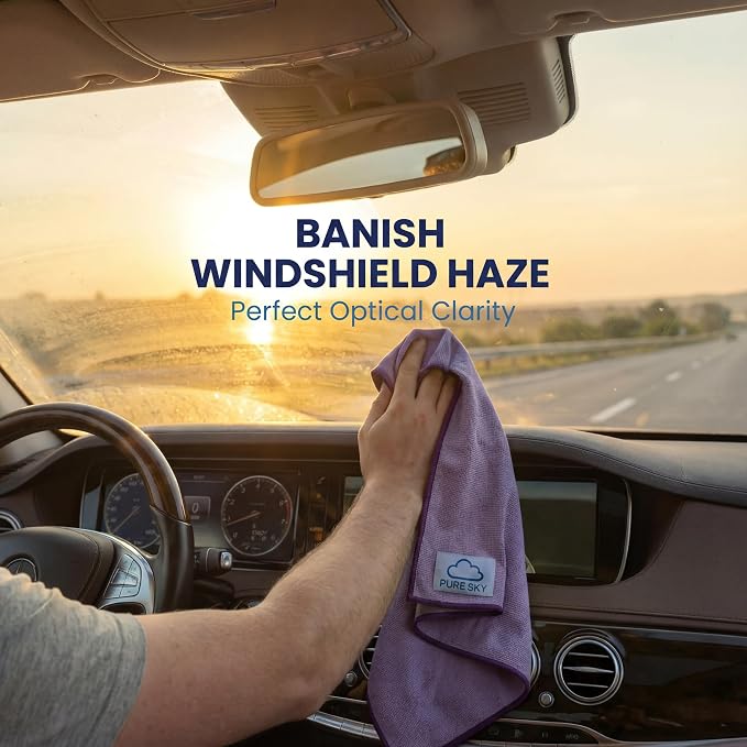 Pure Sky Window & Glass Cleaning Cloth Patented DUO-FECT Technology Streak-Free, No Chemicals, Removes Up to 99% of Bacteria with Water Only Reusable Microfiber Cleaner for Windows, Mirrors, Cars