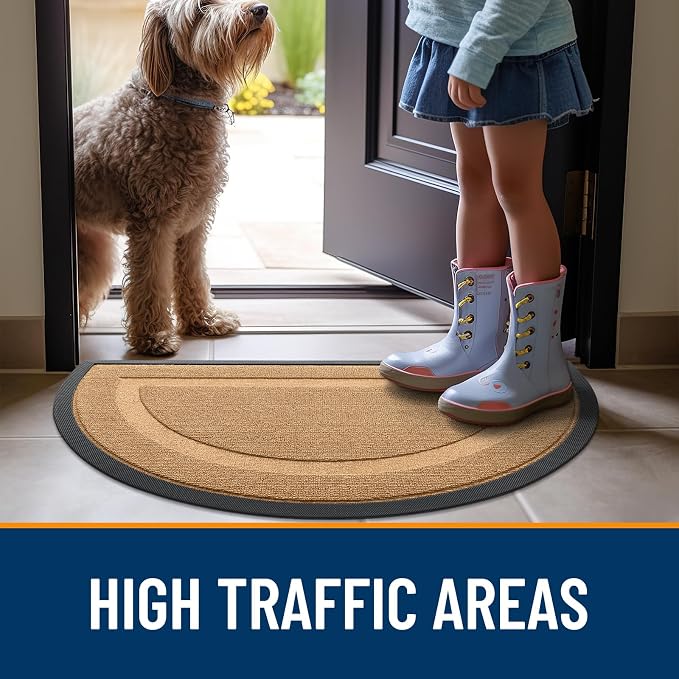 OLANLY Half Circle Front Door Mat Outside 59x34 All-Season Rubber Doormat | Butter Yellow, Absorbent, Heavy-Duty, Stain and Fade Resistant, Non-Slip Backing, Low-Profile Indoor Outdoor Entryway Mat