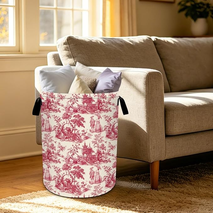 Vintage French Country Laundry Basket Foldable Oxford Laundry Hamper With Handle For Room Bathroom Bedroom