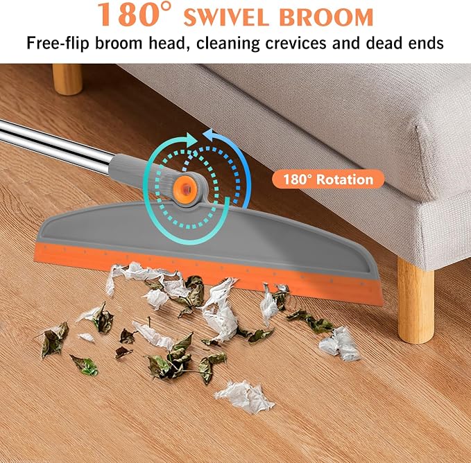 Multifunction Silicone Broom, 54 Inch Long Handle Silicone Floor Squeegee Broom, Sweep and Scrape 2 in 1 Household Cleaning Rubber Broom for Floor, Bathrooms, Kitchens, Showers, Tile, Pet Hair, Glass