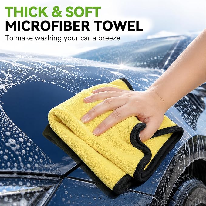 Ordenado 62" Car Wash Brush with Long Handle, 6Pcs Car Wash Kit Exterior | Scratch-Free Car Cleaning Kit with Chenille Microfiber Mop Mitt, Windshield Squeegee, Duster, Towel, Wheel Brush for RV Truck