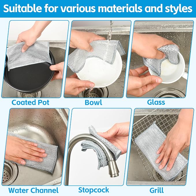 36Pack Multipurpose Wire Dishwashing Rags, Upgrade Non Scratch Wire Dishcloth, for Wet and Dry Use, Reusable Metal Scrubbing Microfiber Clean Cloths for Home/Kitchen/Stove